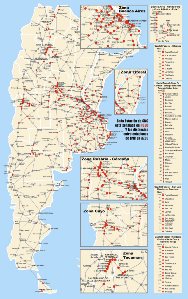 Mapa de estaciones de servicio GNC en Argentina (Imágen: Cámara de GNC)