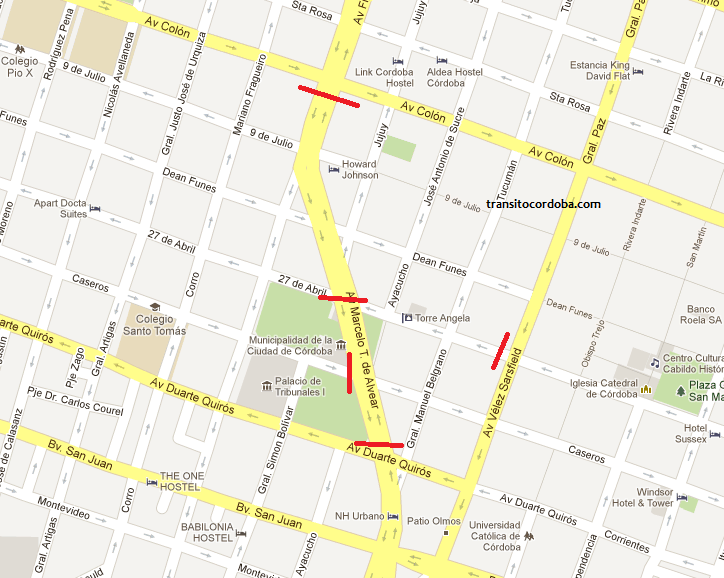 Mapa de cortes por protesta de carreros en el Palacio 6 de Julio. 