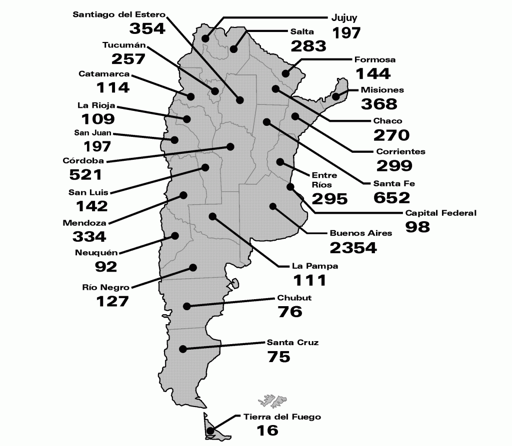 La cantidad de muertos por accidentes en cada provincia durante el 2012.