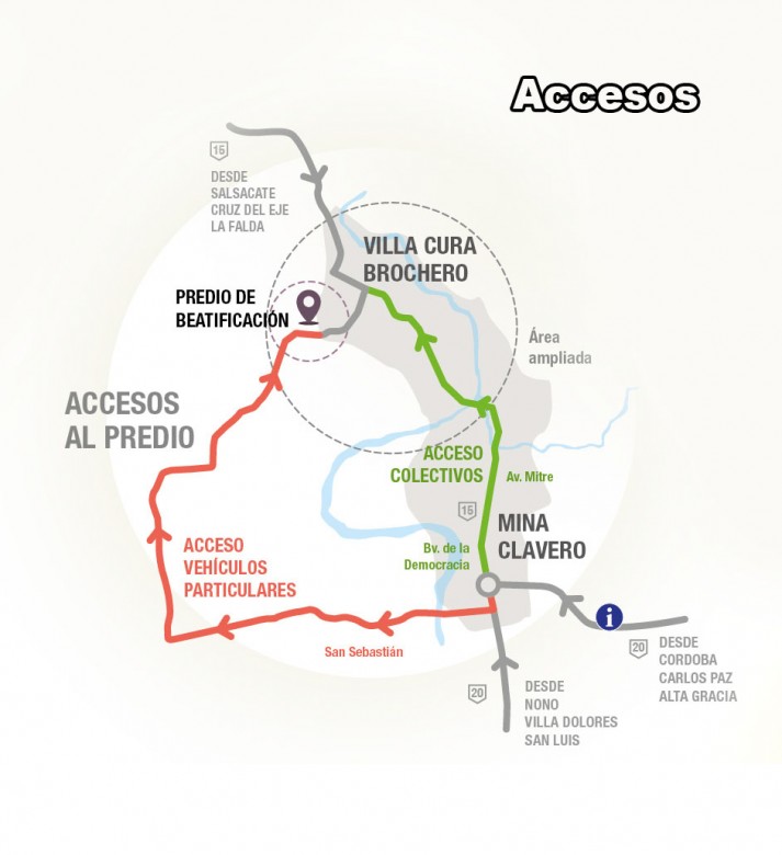 Accesos a la localidad de Cura Brochero (Mapa: Municipalidad Cura Brochero)
