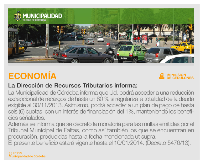 Aviso reducción de impuestos Municipalidad de Córdoba
