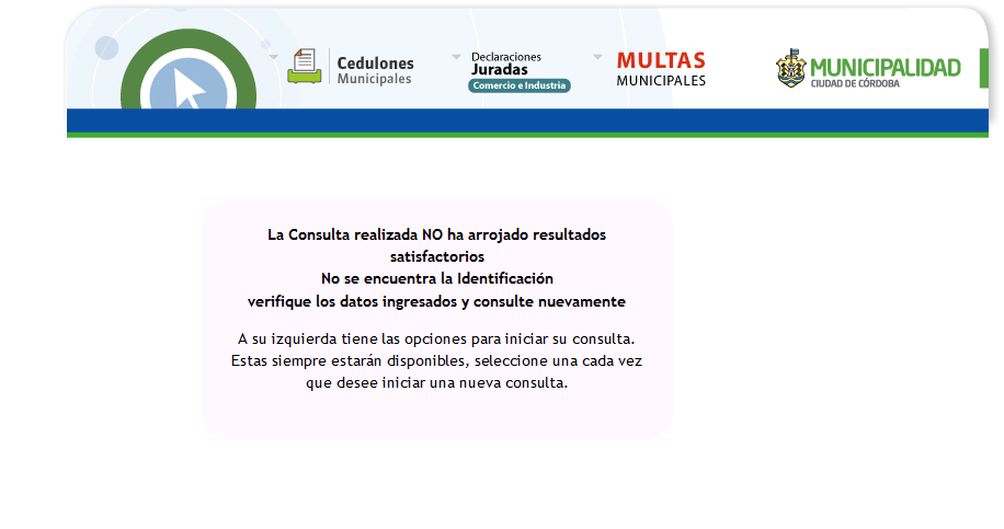 Error en el sistema municipal de Cordoba por consulta de vehiculos con nueva patente Argentina