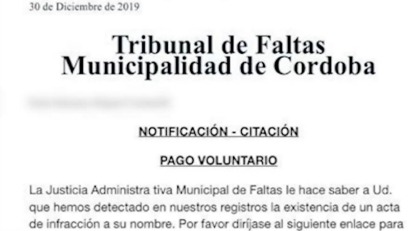 Notificacion mail multa municipalidad