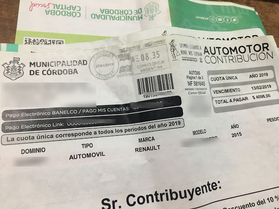 Impuesto Automotor Municipalidad Cordoba Cedulon 2019