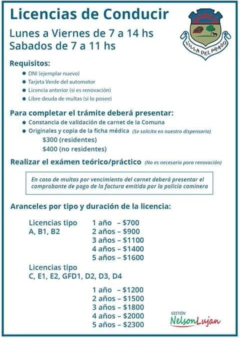 Licencia de conducir Comuna Villa del Prado Cordoba